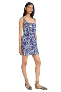 Calvin Linen Mini Sheath Dress in Coiled Art