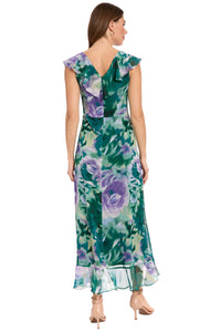 Alessandra Ruffle Faux Wrap Dress in Impressionist Floral