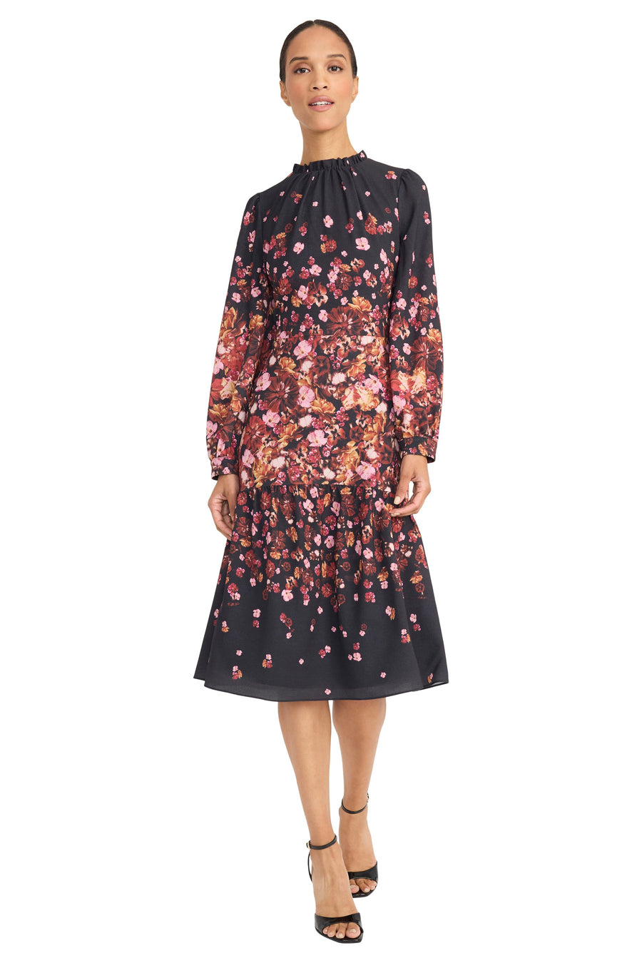 Kiri in Preserved Floral Knee-Length A-Line Dress | Maggy London BLACK/RUST / Standard / 2 Kiri in Preserved Floral Knee-Length A-Line Dress | Maggy London BLACK/RUST / Standard / 2