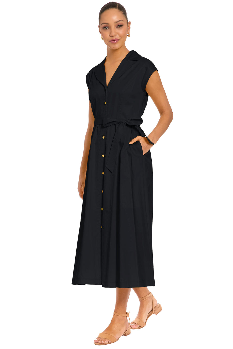 Rosemary Cotton Belted Shirt Dress in Solid
