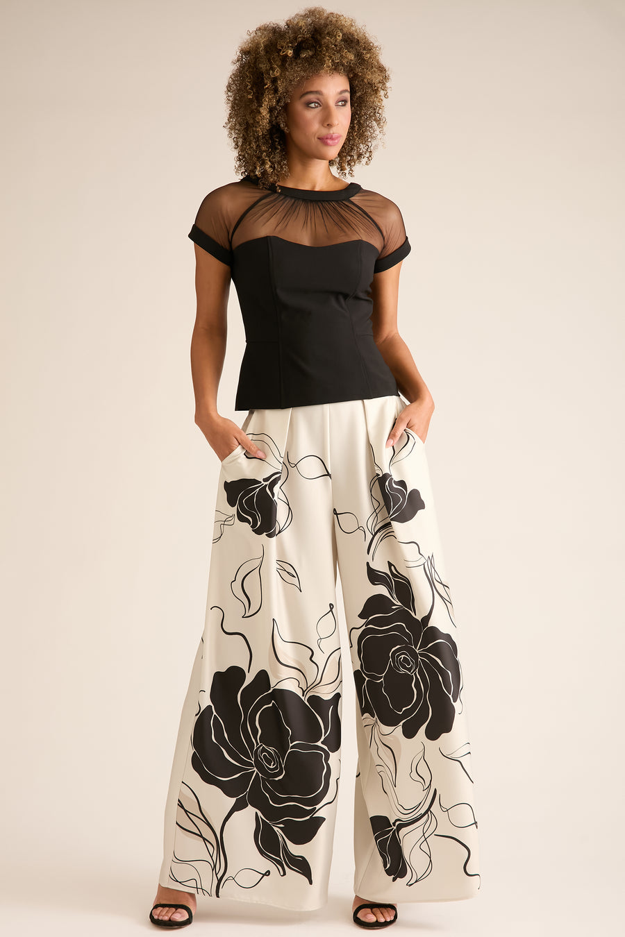 Belmont Illusion Mesh Yoke Fitted Top