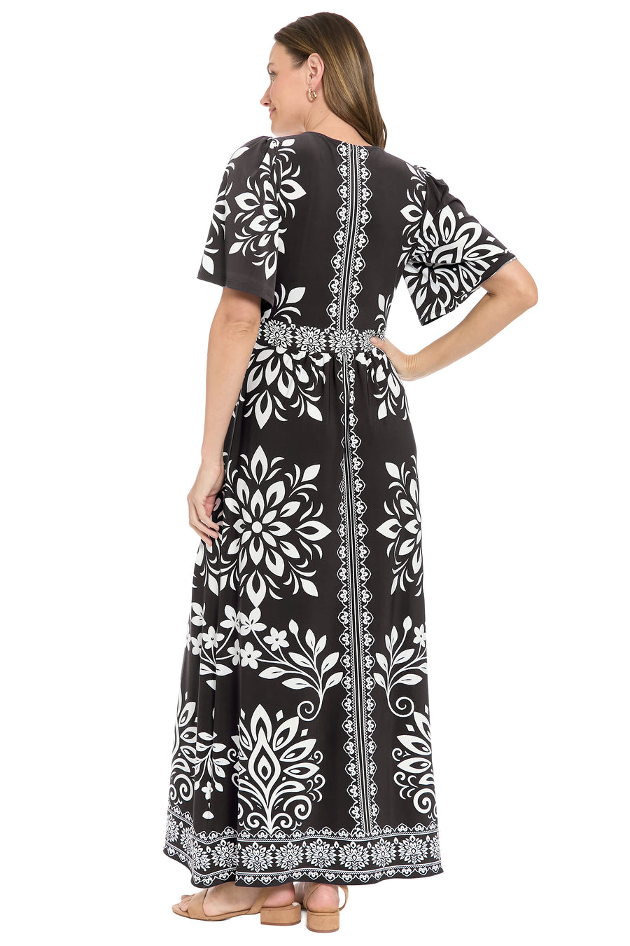 McKay Flutter Sleeve Maxi in Floral Medallion