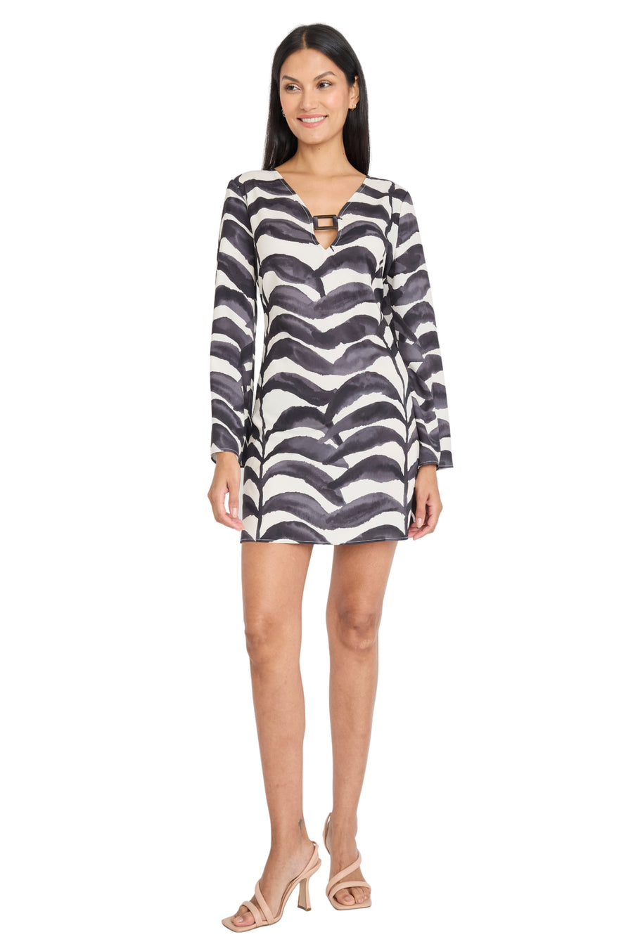 Donna Morgan Women's Long Sleeve Mini Dress - Multi - Size 14 - Cream/ Ebony Donna Morgan Women's Long Sleeve Mini Dress - Multi - Size 14 - Cream/ Ebony