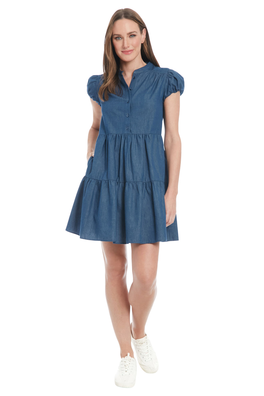 Billy Denim Babydoll Fit and Flare Long Sleeve Mini | London Times Maggy London Billy Denim Babydoll Fit and Flare Long Sleeve Mini | London Times Maggy London