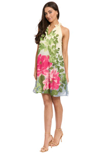 Patty Ruffle Neck A-line Dress in Garden Mum