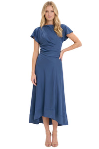 Bindi Flutter Sleeve Midi in Blue