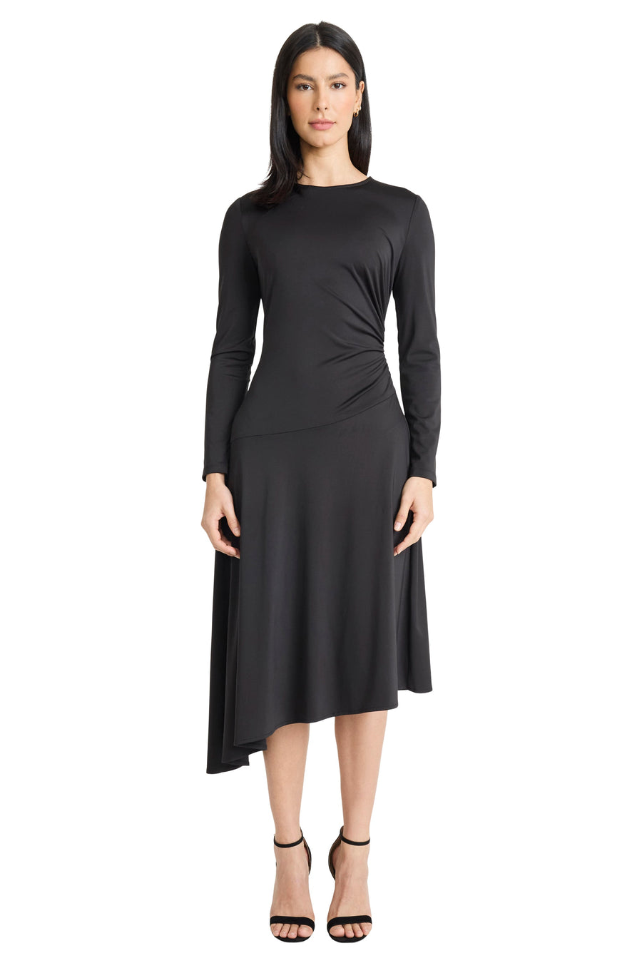 Klaudia Ruched Long Sleeve Midi Dress Black / Standard / 2