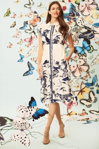 Dulcie Cotton Shirtdress in Riviera Border