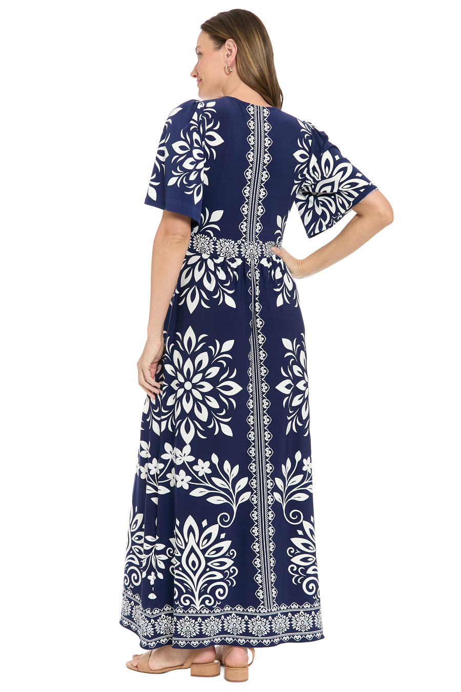 McKay Flutter Sleeve Maxi in Floral Medallion A-Line | London Times Maggy London McKay Flutter Sleeve Maxi in Floral Medallion A-Line | London Times Maggy London