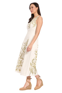 Debbie Sleeveless Graphic Print Linen Midi Dress