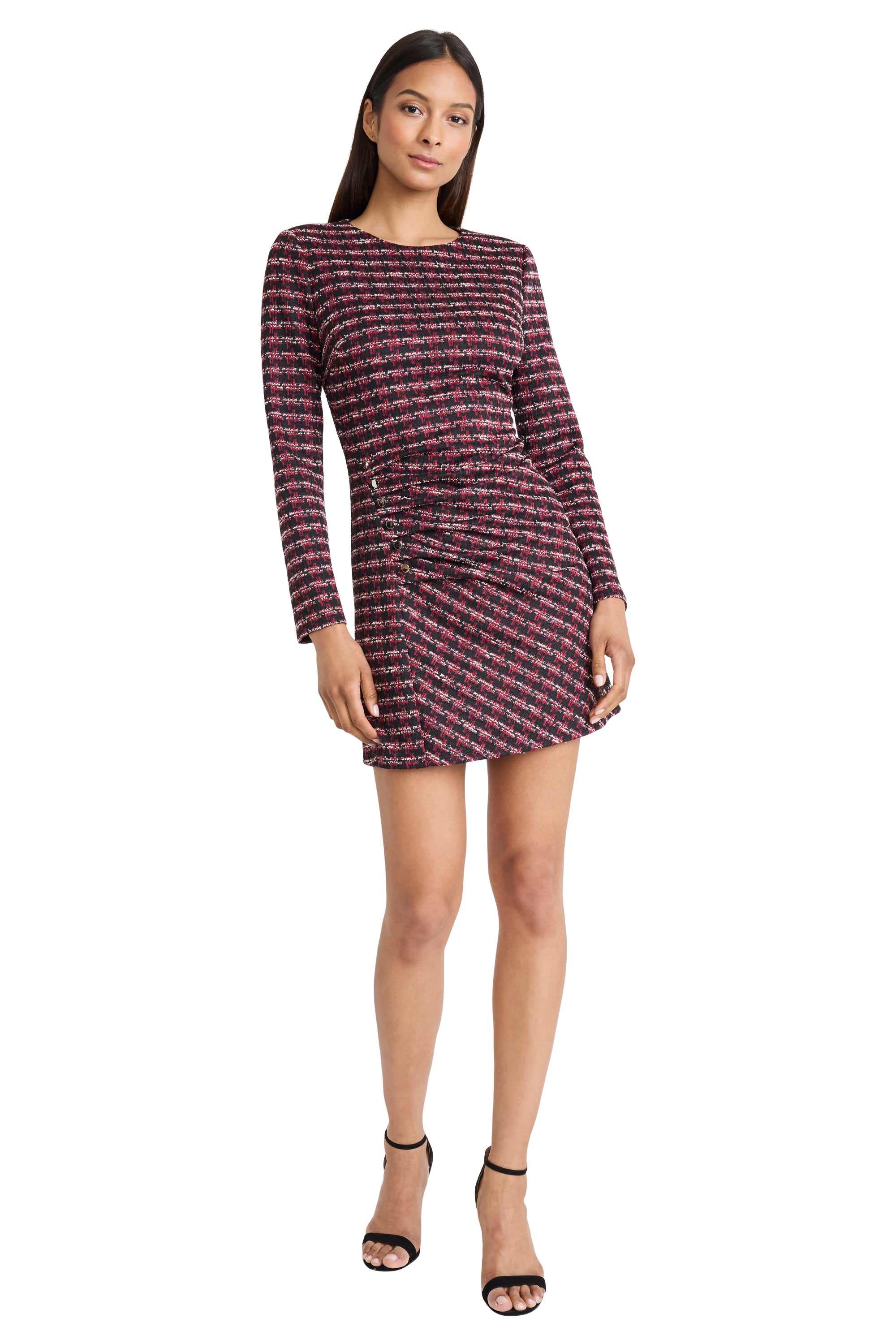 Darya Long Sleeve Jacquard Tweed Mini Dress