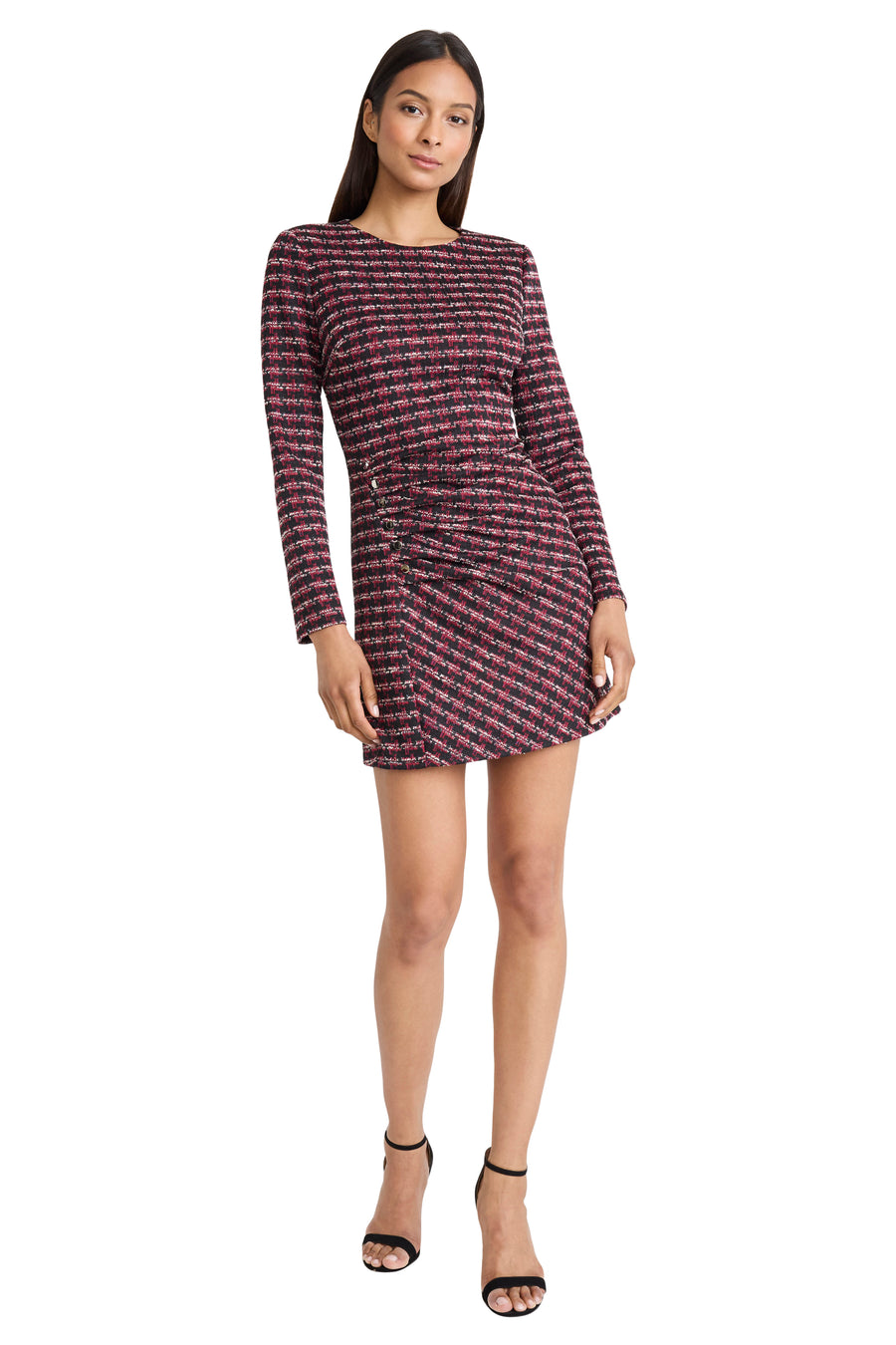 Donna Morgan Women's Tweed Long-Sleeve Mini Dress - Black/Wine - 4 Donna Morgan Women's Tweed Long-Sleeve Mini Dress - Black/Wine - 4