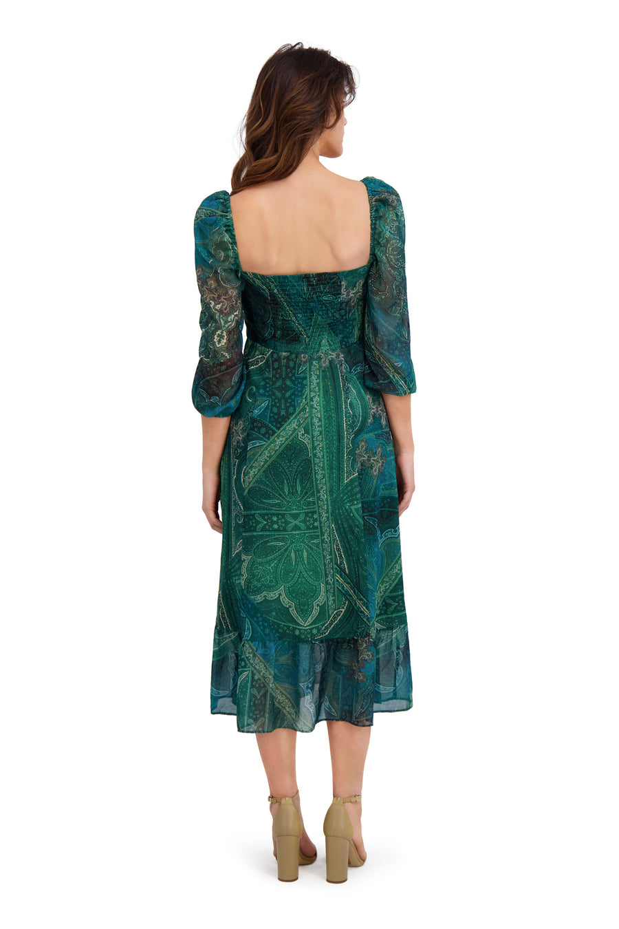 Kristin 3/4 Puff Sleeve Midi in Paisley Chiffon