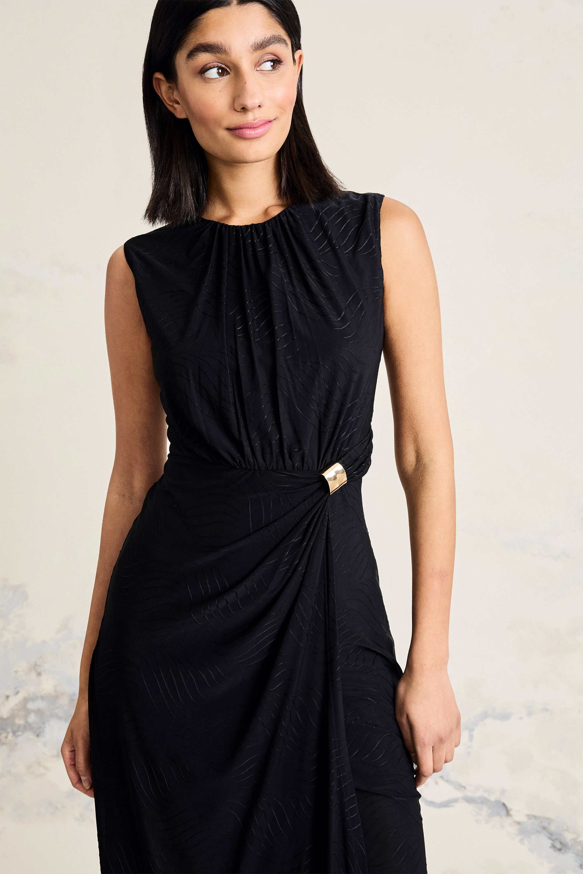 Jeanne Sleeveless Midi Dress with Polished Hardware