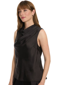 Nica Draped Mock Neck Satin Top