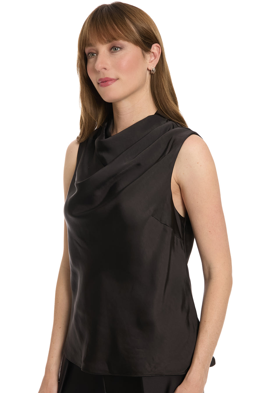 Nica Draped Mock Neck Satin Top