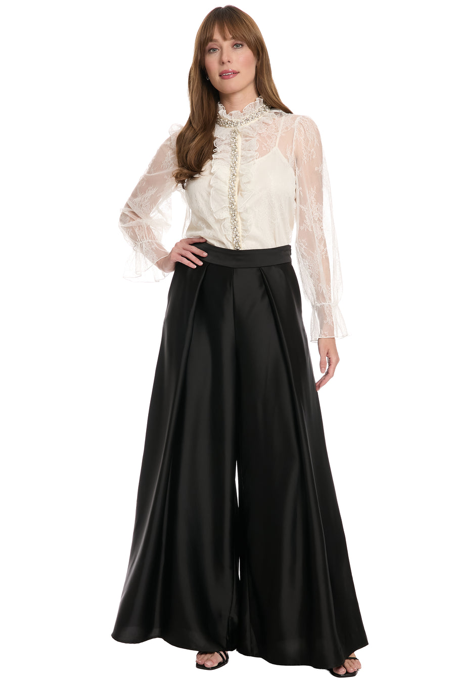Monty Sheer Top Embellished Lace Ruffle