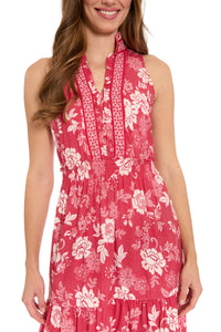 Brooke Ruffle Neck Smocked Maxi in Grid Floral