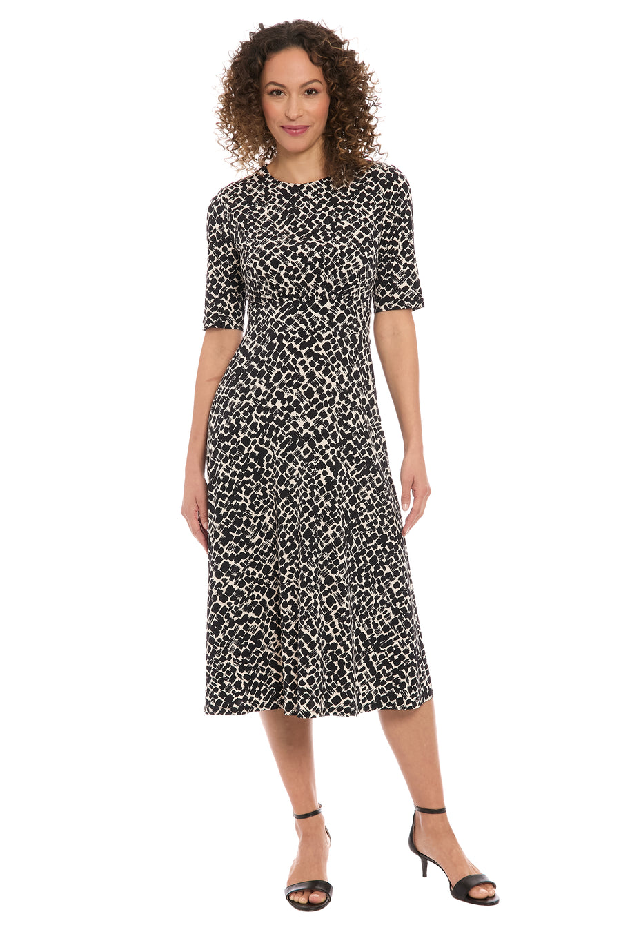 Ayanna Inset Waist Dress in Diagonal Bricks