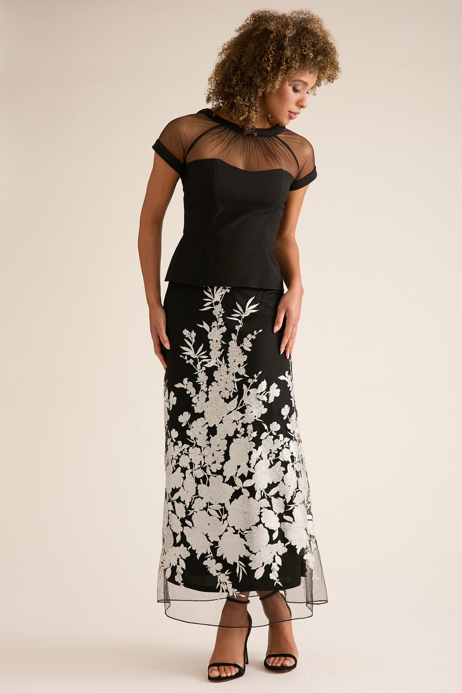 Belmont Illusion Mesh Yoke Fitted Top