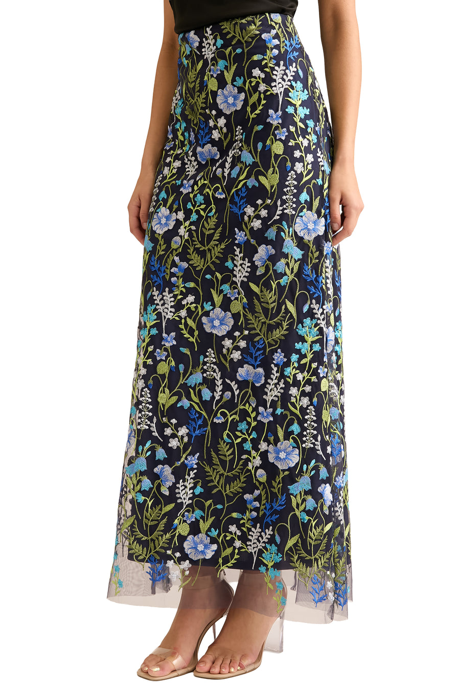 Constance Embroidered Floor Length Skirt in Summer Garden Embroidery