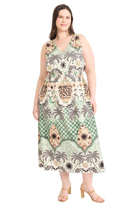 Edna Midi Fit & Flare Dress in Mirage Palms