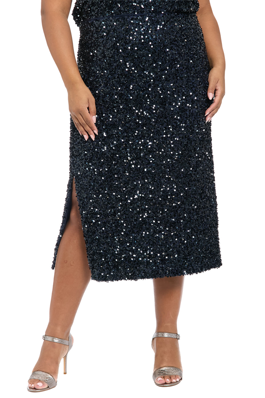 Houston Fitted Sequin Midi Skirt with High Slit