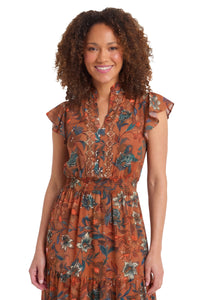Consuela Cap Sleeve Maxi in Magnolia Vines
