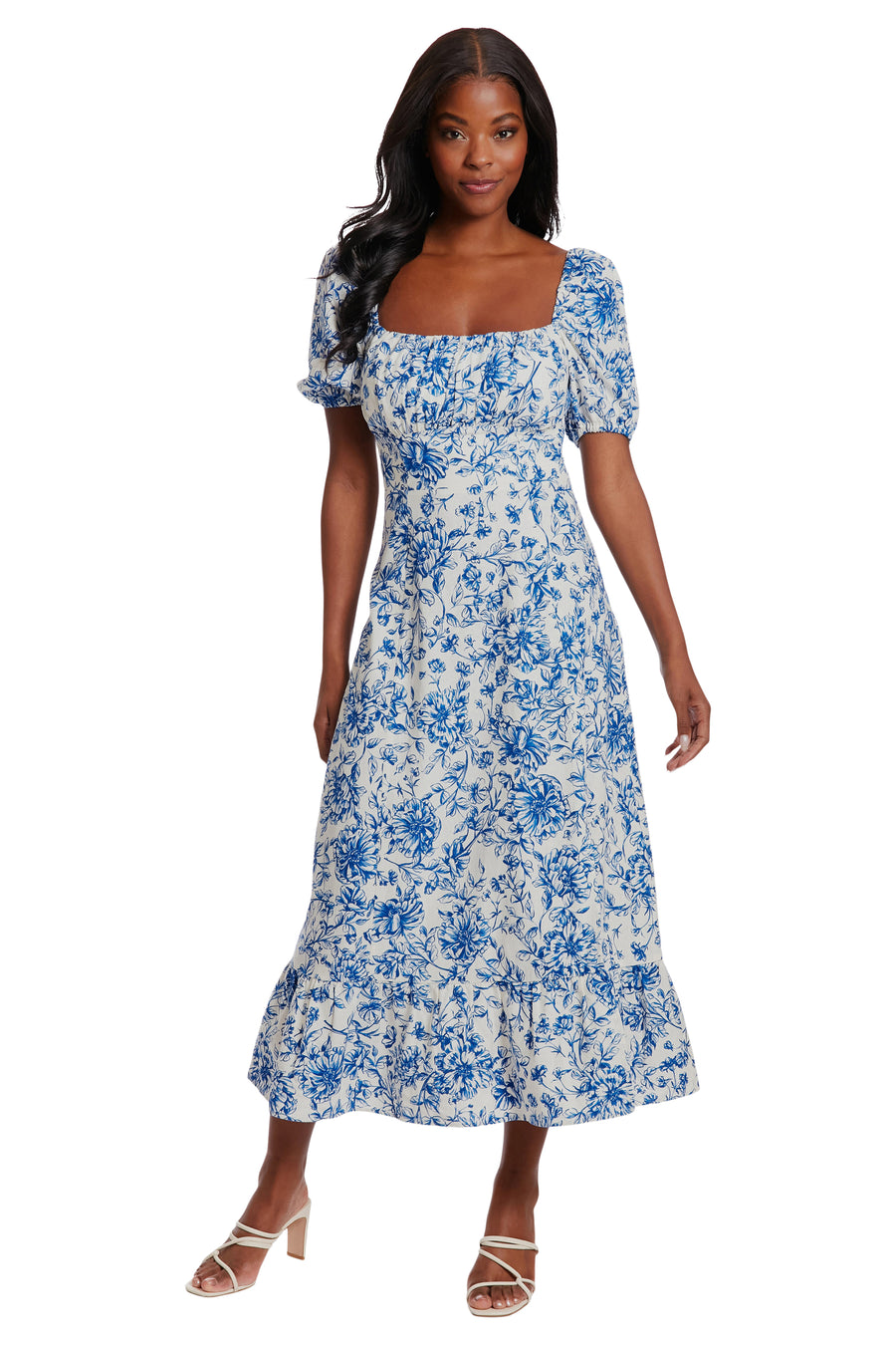 Puff Sleeve Square Neck Empire Smocked Back Midi Dress Maggy London Puff Sleeve Square Neck Empire Smocked Back Midi Dress Maggy London