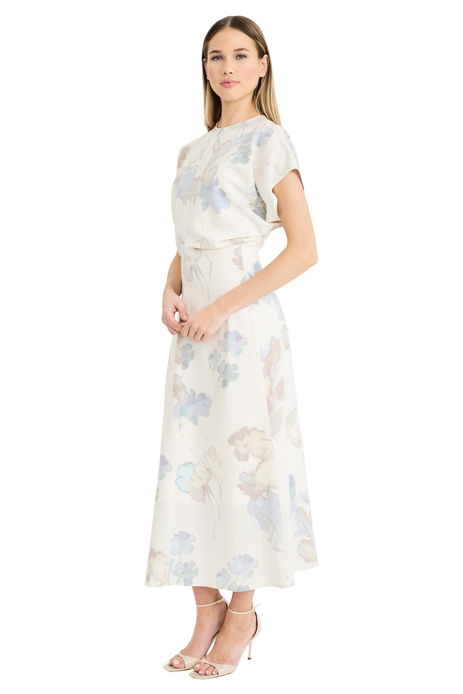 Theo Cap Sleeve Mock Neck Midi in Ghost Floral
