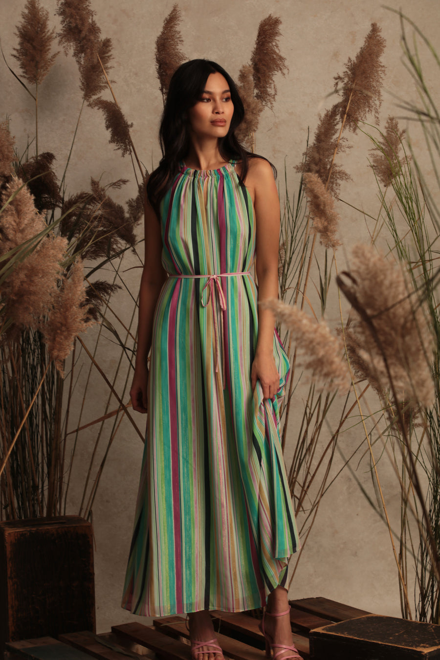 Layla Halter Stripe Maxi in Seville Stripe