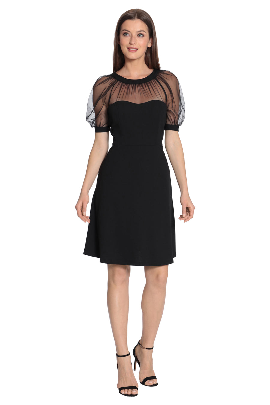 ILLUSION DRESS WITH PUFF SLEEVES Maggy London ILLUSION DRESS WITH PUFF SLEEVES Maggy London
