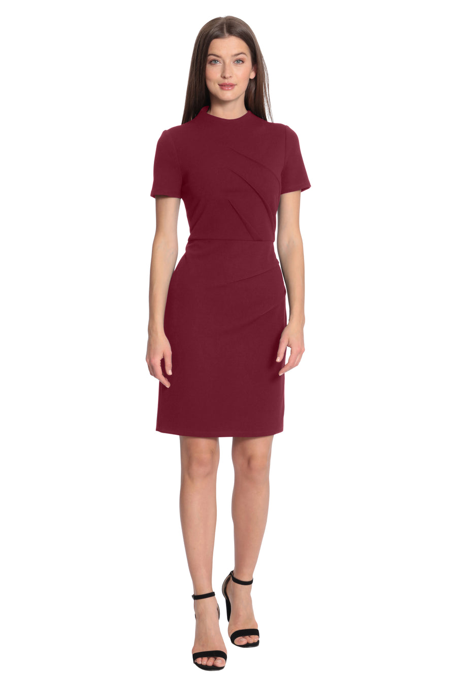 maggy london burgundy dress London Times Petite Side-Knit 3/4-Sleeve Midi Dress - Black