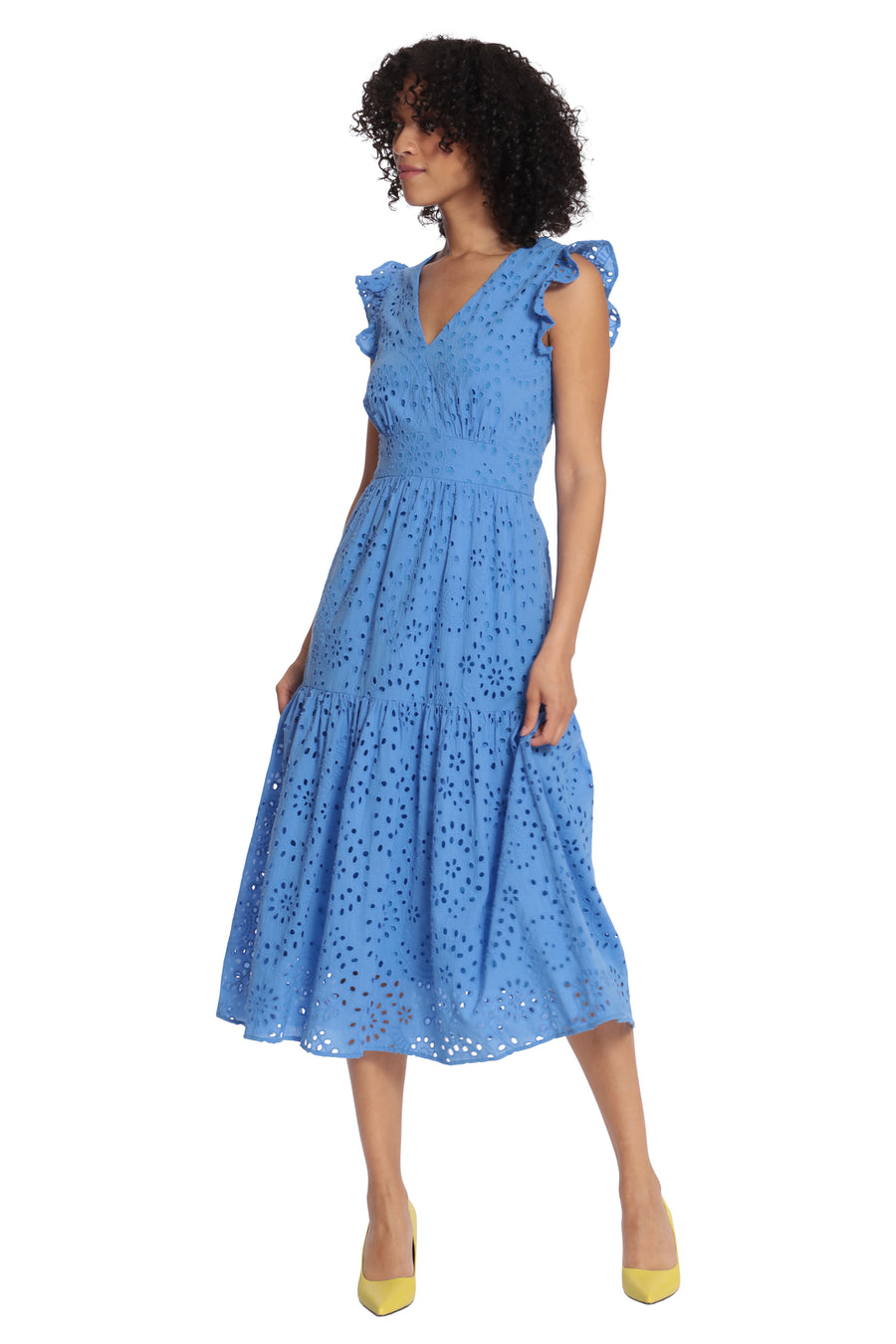 Midi Dress with Ruffle Sleeves and V Neck Antique White / Standard / 10 Midi Dress with Ruffle Sleeves and V Neck Antique White / Standard / 10