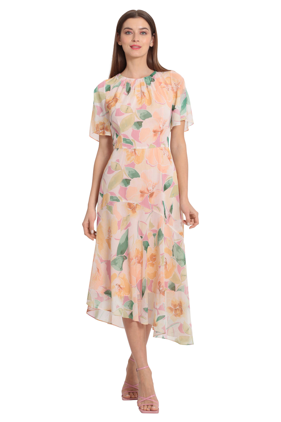 FLUTTER SLEEVE YOKED ASYMMETRICAL MIDI SKIRT Maggy London FLUTTER SLEEVE YOKED ASYMMETRICAL MIDI SKIRT Maggy London